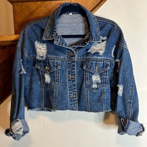 Cropped Distressed Denim Jacket